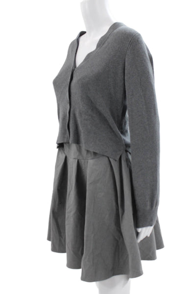 Staud Womens Cardigan Gray Cupro V Neck Button Long Sleeve Knee Length Size S
