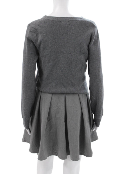Staud Womens Cardigan Gray Cupro V Neck Button Long Sleeve Knee Length Size S