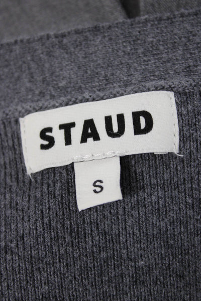 Staud Womens Cardigan Gray Cupro V Neck Button Long Sleeve Knee Length Size S