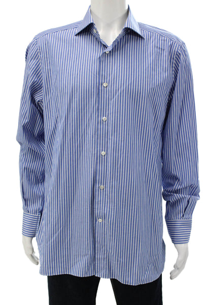Ermenegildo Zegna Mens Button Down Striped Cotton Shirt Long Sleeve Size M