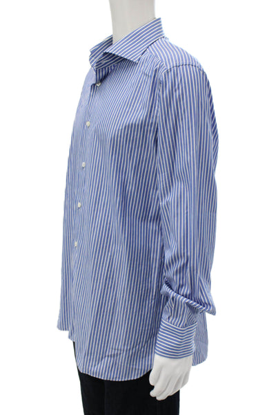Ermenegildo Zegna Mens Button Down Striped Cotton Shirt Long Sleeve Size M