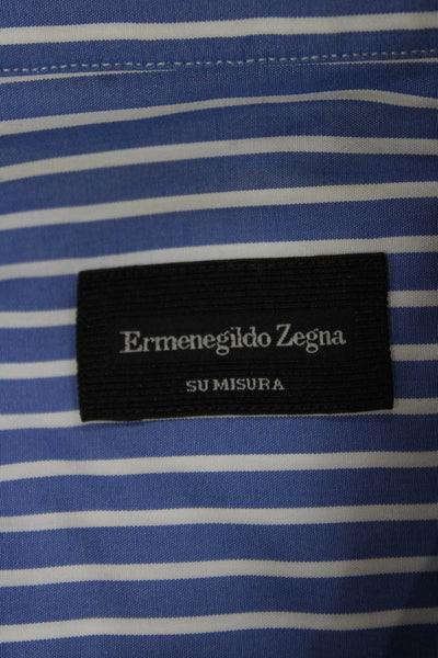 Ermenegildo Zegna Mens Button Down Striped Cotton Shirt Long Sleeve Size M