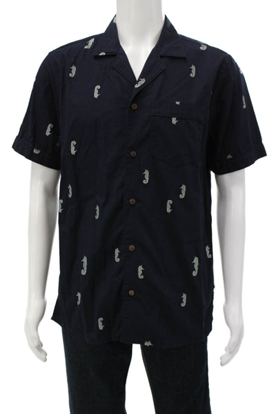 Scotch & Soda Mens Button Down Blue Graphic Short Sleeve Cotton Shirt Size M