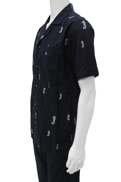 Scotch & Soda Mens Button Down Blue Graphic Short Sleeve Cotton Shirt Size M