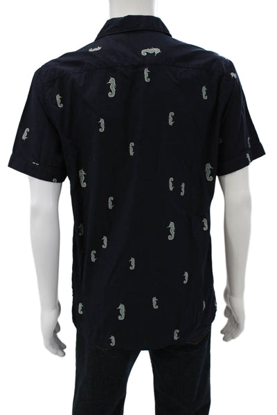 Scotch & Soda Mens Button Down Blue Graphic Short Sleeve Cotton Shirt Size M