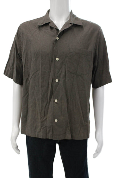 Zara Mens Button Down Short Sleeve Collared Cotton Blend Brown Shirt Size L