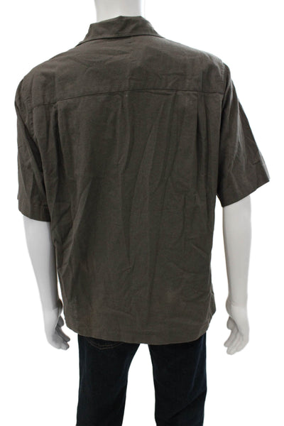 Zara Mens Button Down Short Sleeve Collared Cotton Blend Brown Shirt Size L