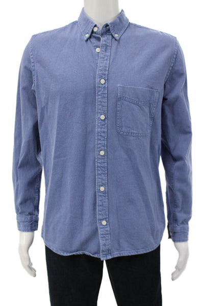 Zara Mens Blue Long Sleeve Button Down Collared Cotton Shirt Size M