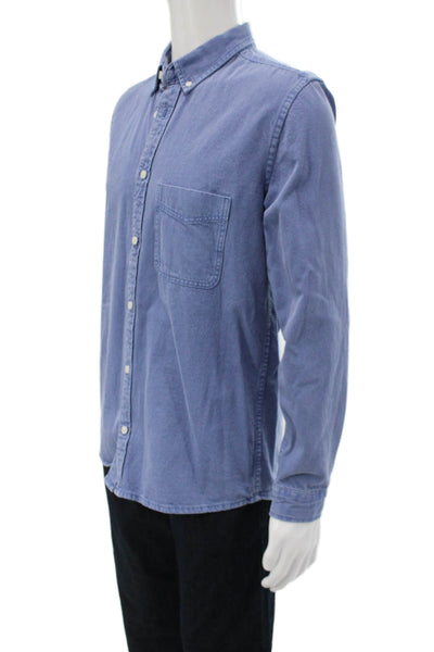 Zara Mens Blue Long Sleeve Button Down Collared Cotton Shirt Size M
