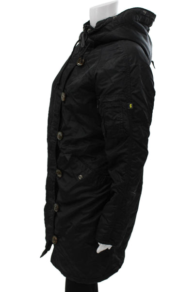 Alpha Industries Inc Womens Black Nylon Military Parka Button Size M