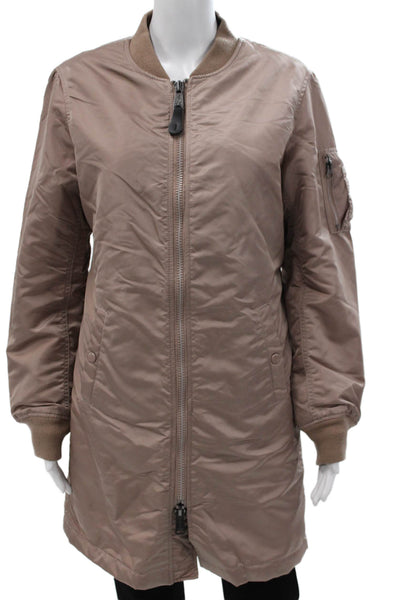Alpha Industries Inc Womens Bomber Jacket Beige Nylon Zip Size M