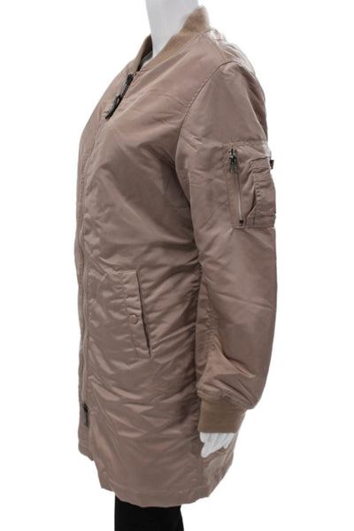 Alpha Industries Inc Womens Bomber Jacket Beige Nylon Zip Size M