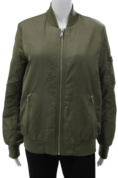 The Group Babaton Womens Bomber Jacket Green Zip Long Sleeve Polyamide Size M