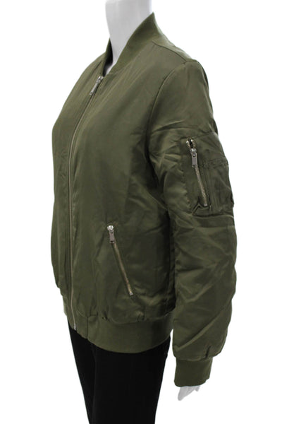 The Group Babaton Womens Bomber Jacket Green Zip Long Sleeve Polyamide Size M