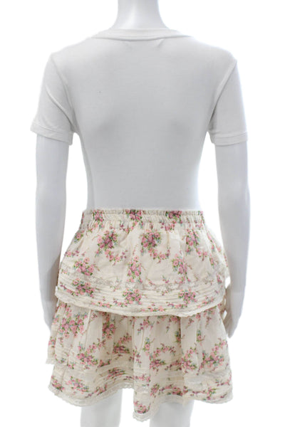 Love Shack Fancy Womens A-Line Ivory Floral Cotton Skirt Short Size L