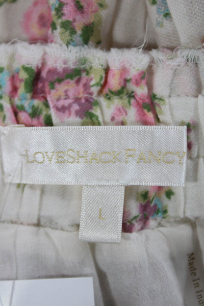 Love Shack Fancy Womens A-Line Ivory Floral Cotton Skirt Short Size L