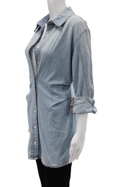 Zara Women Collared Blue Cotton Shirt Dress Button Up Long Sleeve Size XS