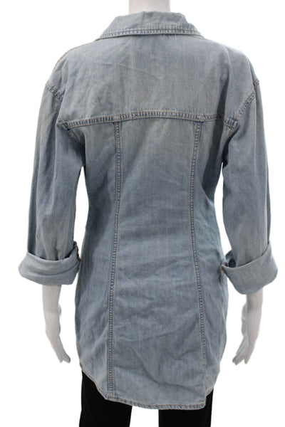 Zara Women Collared Blue Cotton Shirt Dress Button Up Long Sleeve Size XS
