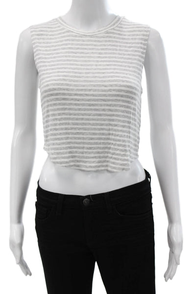 Olivaceous Women Cropped Striped Tank Crewneck Gray Size M