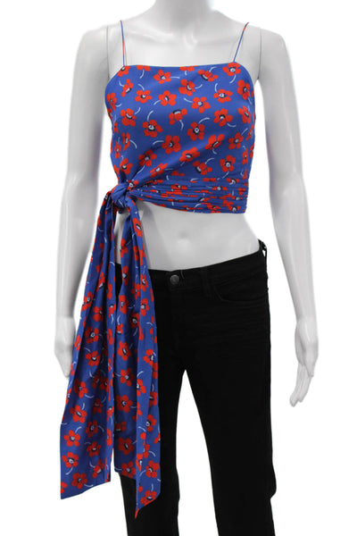 Alice + Olivia Women Silk Floral Square Neck Camisole Tie Blue Size 0