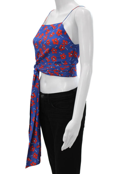 Alice + Olivia Women Silk Floral Square Neck Camisole Tie Blue Size 0