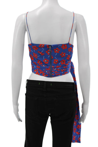 Alice + Olivia Women Silk Floral Square Neck Camisole Tie Blue Size 0