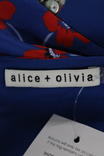 Alice + Olivia Women Silk Floral Square Neck Camisole Tie Blue Size 0