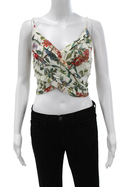 Zara Basic Women Camisole White Floral Cotton V Neck Sleeveless Size S