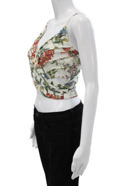 Zara Basic Women Camisole White Floral Cotton V Neck Sleeveless Size S