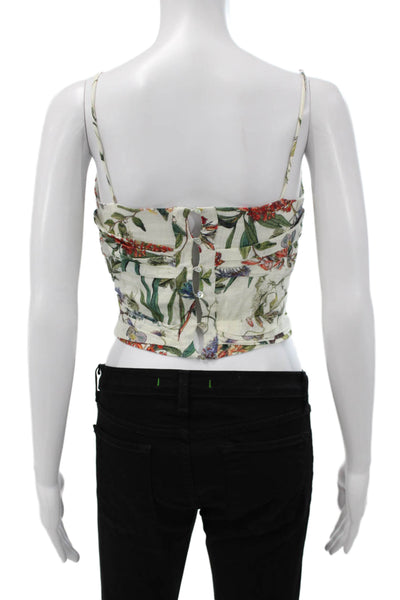 Zara Basic Women Camisole White Floral Cotton V Neck Sleeveless Size S