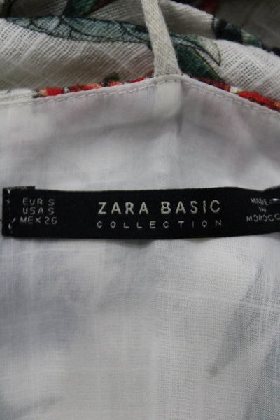 Zara Basic Women Camisole White Floral Cotton V Neck Sleeveless Size S