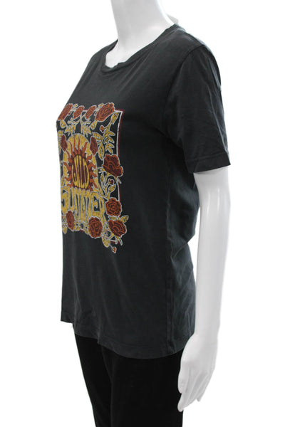 Sandro Womens Black Graphic Tee Crew Neck Short Sleeve Size S