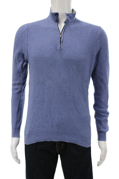 Massimo Dutti Mens Pullover Sweater Blue Cotton Mock Neck Long Sleeve Size M
