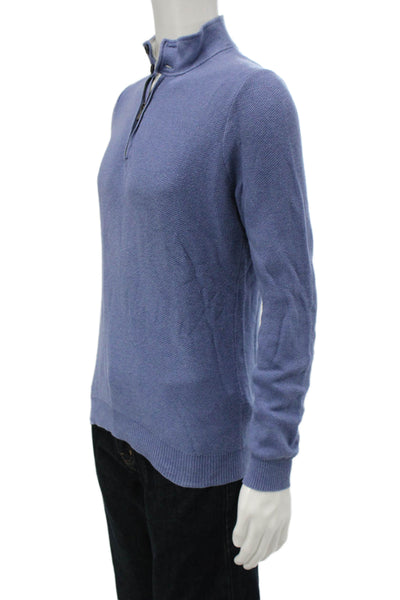 Massimo Dutti Mens Pullover Sweater Blue Cotton Mock Neck Long Sleeve Size M