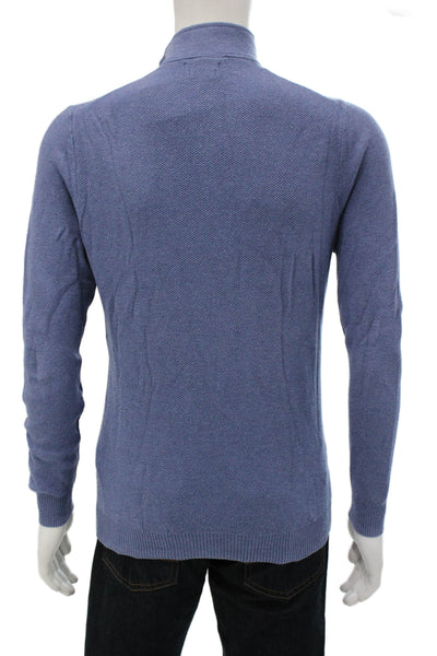 Massimo Dutti Mens Pullover Sweater Blue Cotton Mock Neck Long Sleeve Size M