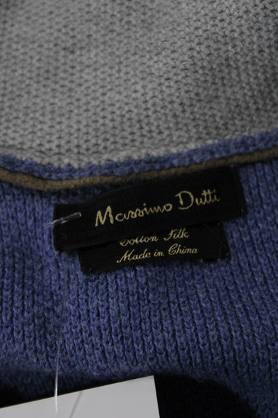 Massimo Dutti Mens Pullover Sweater Blue Cotton Mock Neck Long Sleeve Size M