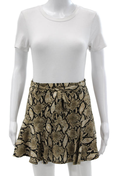 Cindigindi Womens Mini Skirt Beige Animal Print Polyester Tie Size S