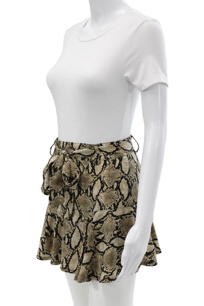 Cindigindi Womens Mini Skirt Beige Animal Print Polyester Tie Size S