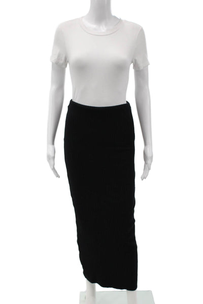 Zara Womens Black Ribbed Knit Maxi Skirt Pull On Casual Size S