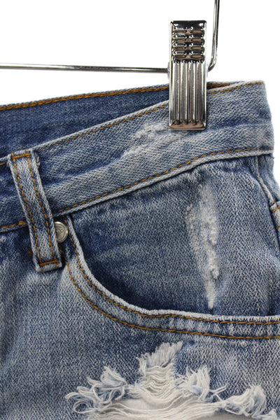 One by One Teaspoon Women Bandits Blue Cotton Button Shorts Size 24