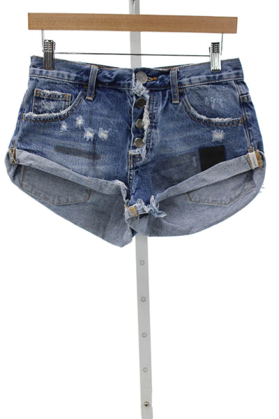 One Teaspoon Womens Cut-Off Shorts Blue 100% Cotton Size 22