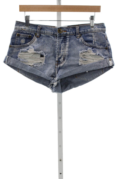 One Teaspoon Women Cut-Off Denim Shorts Blue Button Size 26