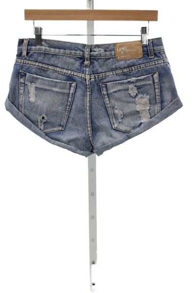 One Teaspoon Women Cut-Off Denim Shorts Blue Button Size 26