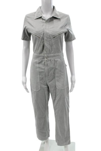 Zara Womens Collared Short Sleeve Cotton Jumpsuit Gray Size M
