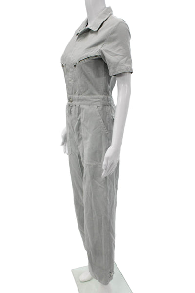 Zara Womens Collared Short Sleeve Cotton Jumpsuit Gray Size M