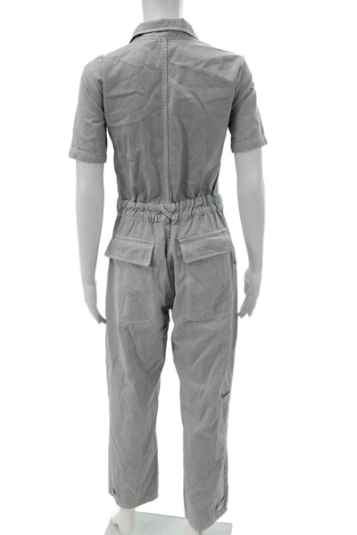 Zara Womens Collared Short Sleeve Cotton Jumpsuit Gray Size M