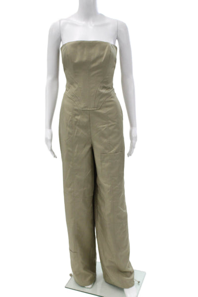 Lovers + Friends Womens Strapless Green Jumpsuit Zip Closure Size S