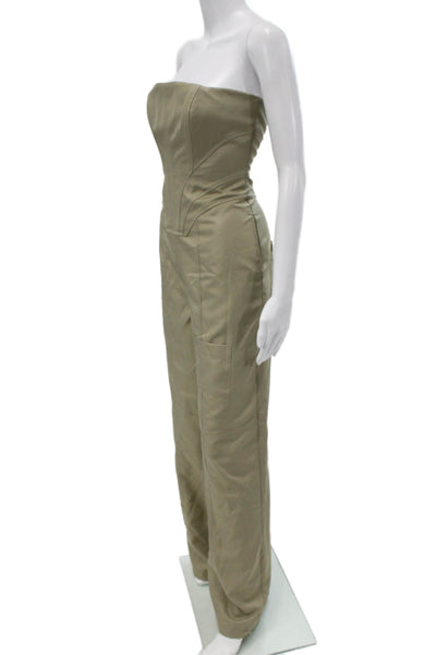 Lovers + Friends Womens Strapless Green Jumpsuit Zip Closure Size S