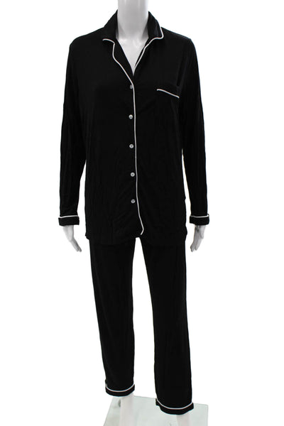 Ekouaer Womens Button Front Collared Long Sleeve Pajama Set Black Size Small