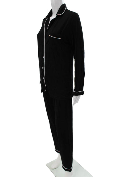 Ekouaer Womens Button Front Collared Long Sleeve Pajama Set Black Size Small